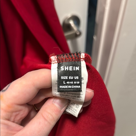 Red Off The Shoulder Floor-Length Dress with Slit - Picture 2 of 4